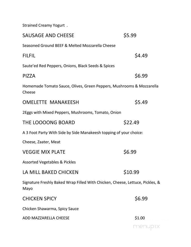 La-Mill - Mississauga, ON menu_pic