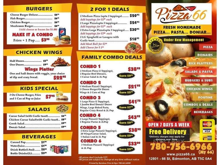 Pizza 66 - Edmonton, AB menu_pic