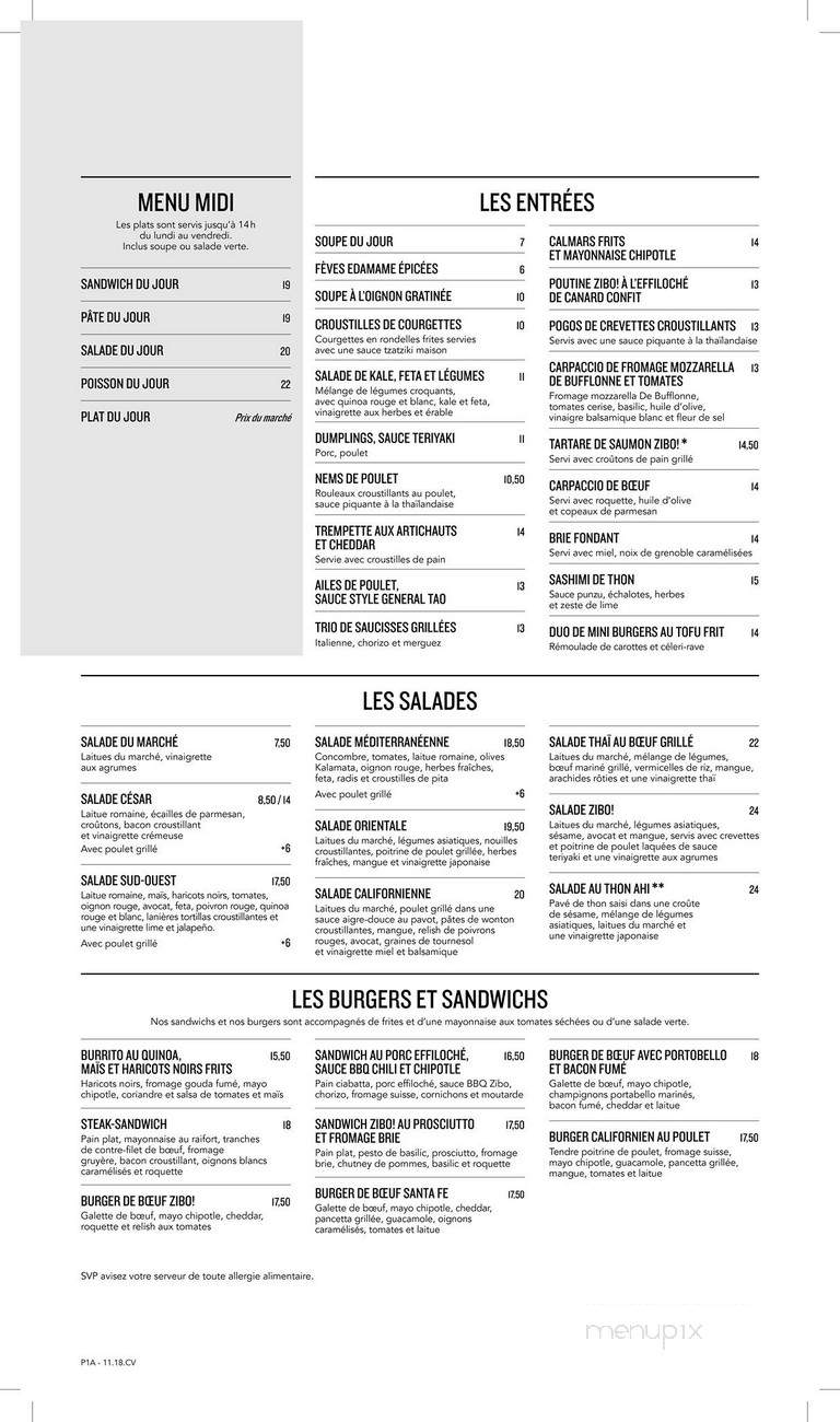 Restaurant Zibo - Montreal, QC menu_pic