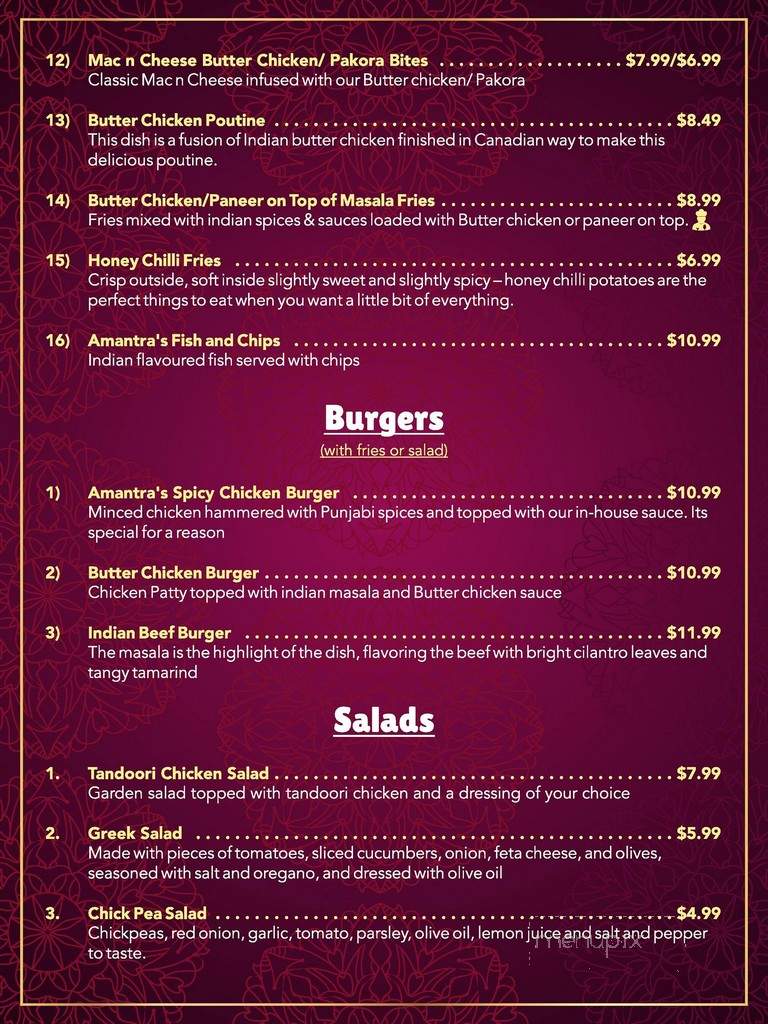 Amantra Food Fusion - Mississauga, ON menu_pic