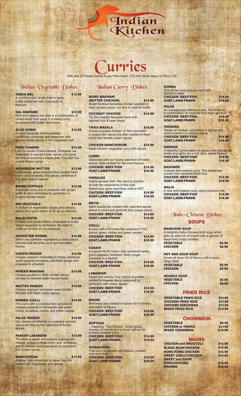 Indian Kitchen - Lethbridge, AB menu_pic