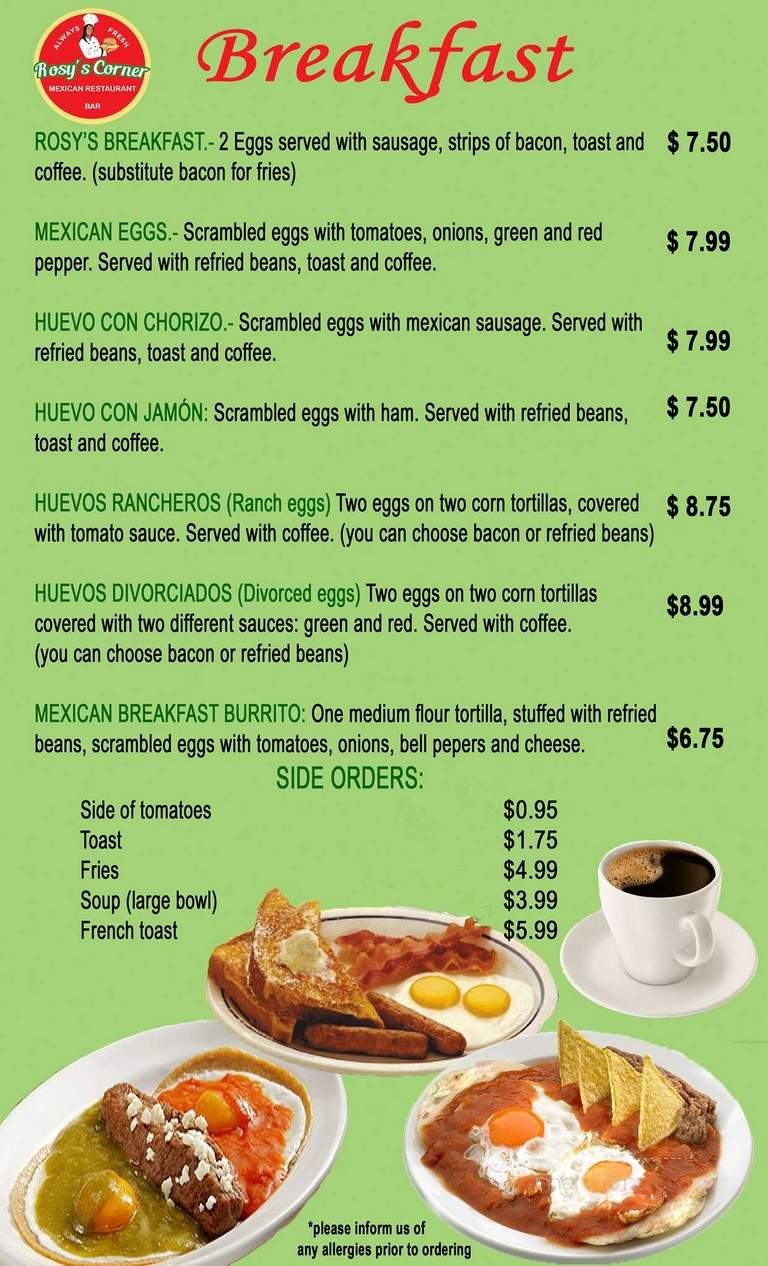 Rosy's Corner Restaurant - Sudbury, ON menu_pic