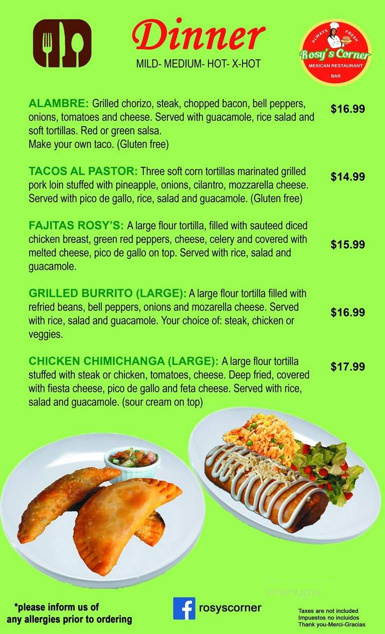 Rosy's Corner Restaurant - Sudbury, ON menu_pic
