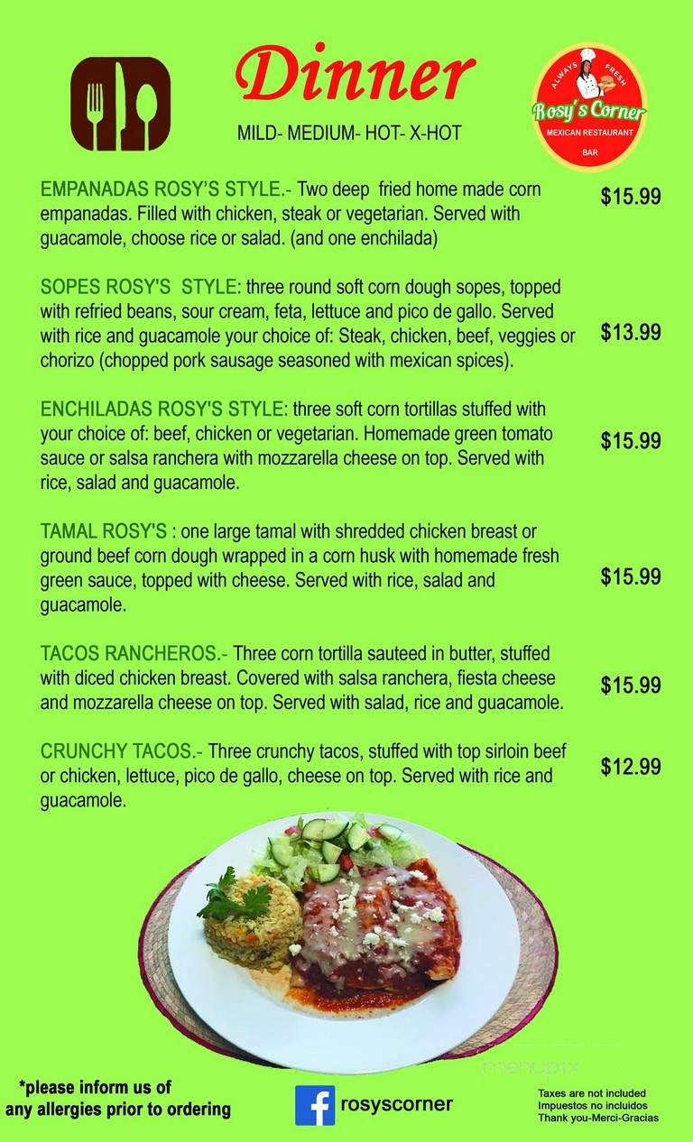 Rosy's Corner Restaurant - Sudbury, ON menu_pic
