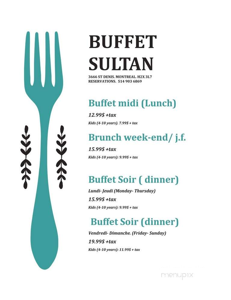 Buffet Sultan - Montreal, QC menu_pic