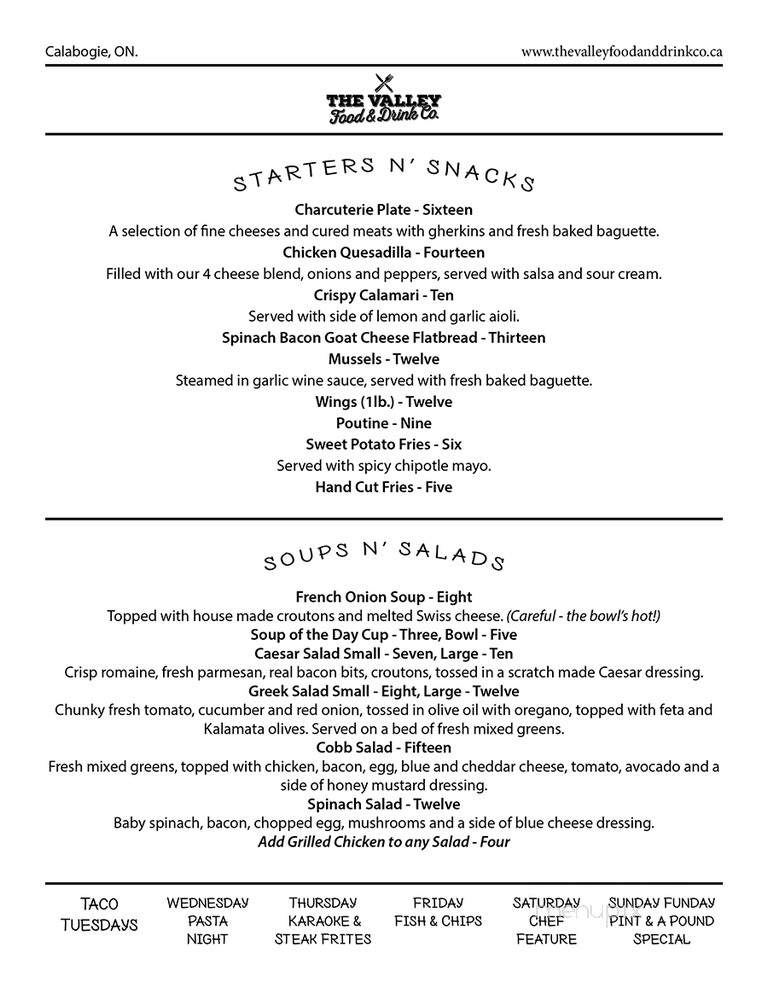 The Valley Food & Drink - Calabogie, ON menu_pic