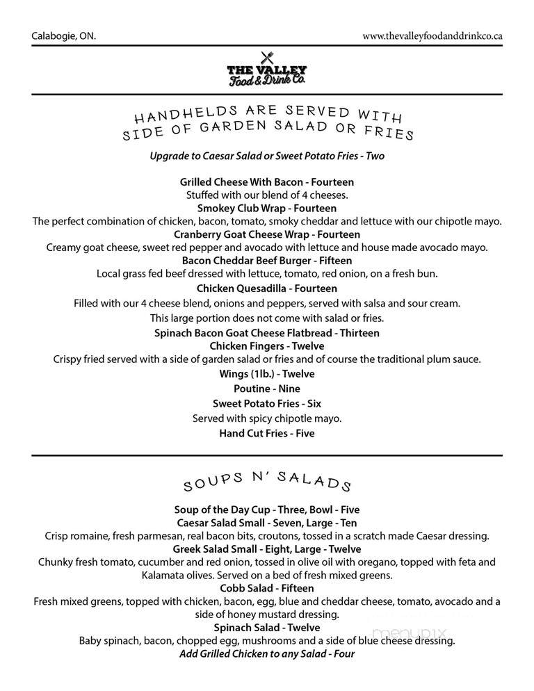 The Valley Food & Drink - Calabogie, ON menu_pic