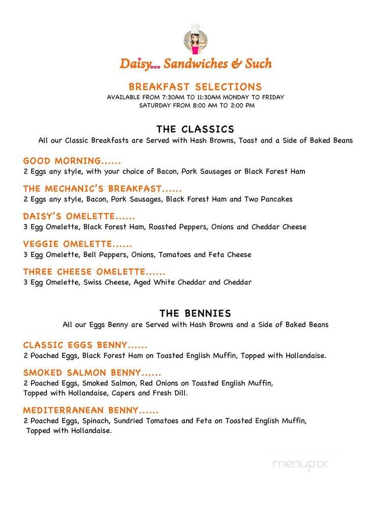 Daisy Sandwiches & Such - North Vancouver, BC menu_pic
