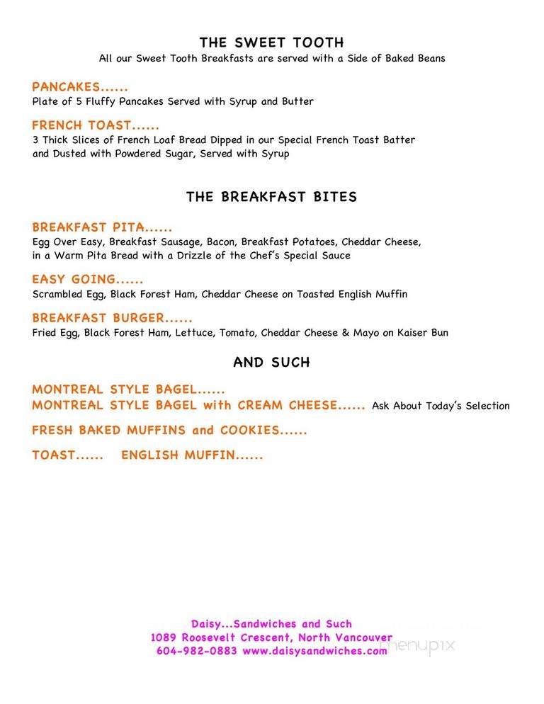 Daisy Sandwiches & Such - North Vancouver, BC menu_pic