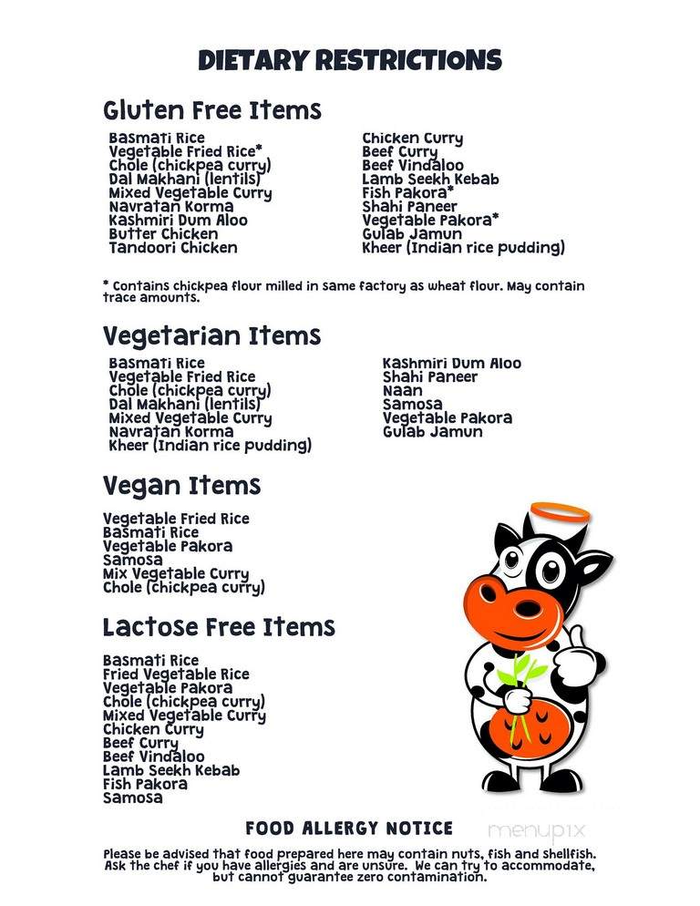 Holy Cow Indian Cuisine - Timmins, ON menu_pic