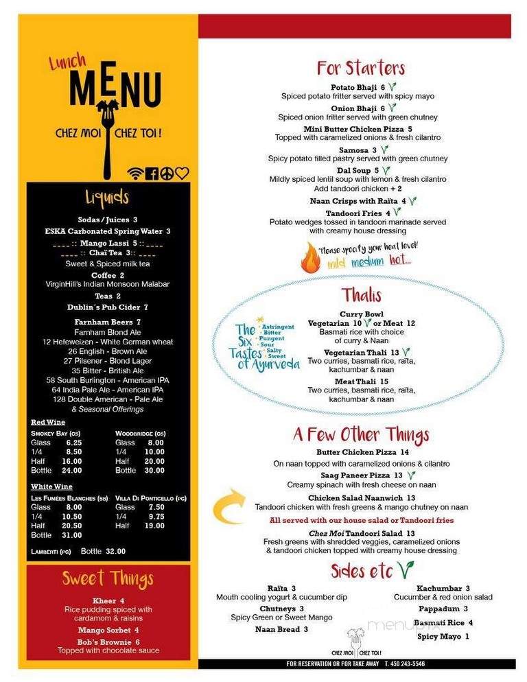 Chez Moi Chez Toi - Brome Lake, QC menu_pic