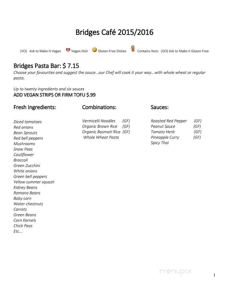 Bridges Cafe - Hamilton, ON menu_pic