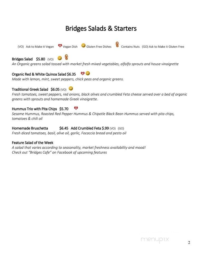 Bridges Cafe - Hamilton, ON menu_pic