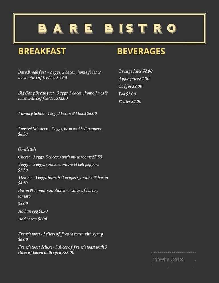 Bare Bistro - East Gwillimbury, ON menu_pic