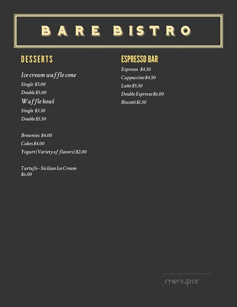 Bare Bistro - East Gwillimbury, ON menu_pic