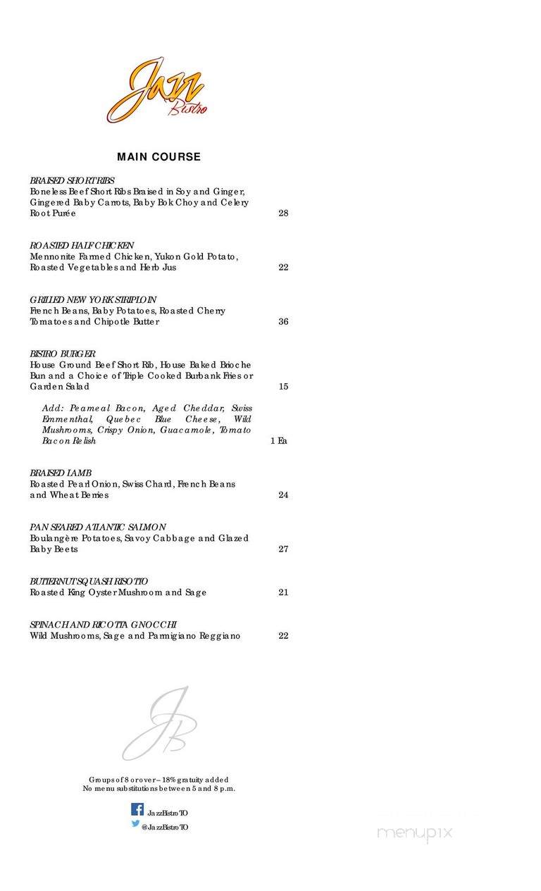 Jazz Bistro - Toronto, ON menu_pic