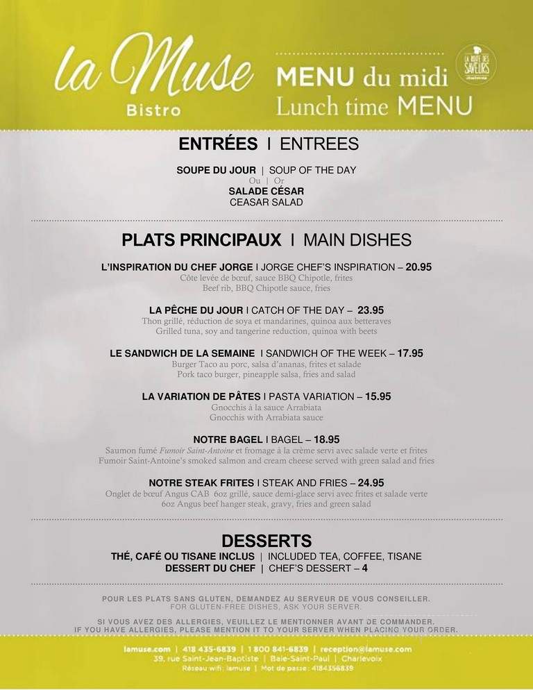 Chez Bouquet Eco-Bistro - Baie-Saint-Paul, QC menu_pic