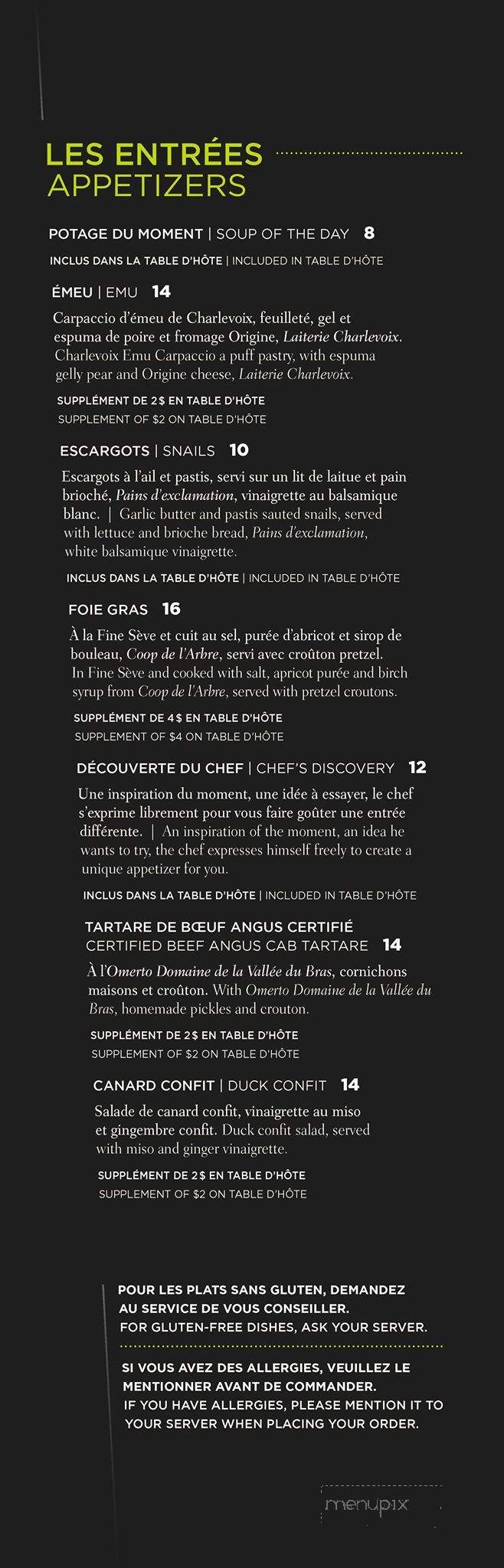 Chez Bouquet Eco-Bistro - Baie-Saint-Paul, QC menu_pic