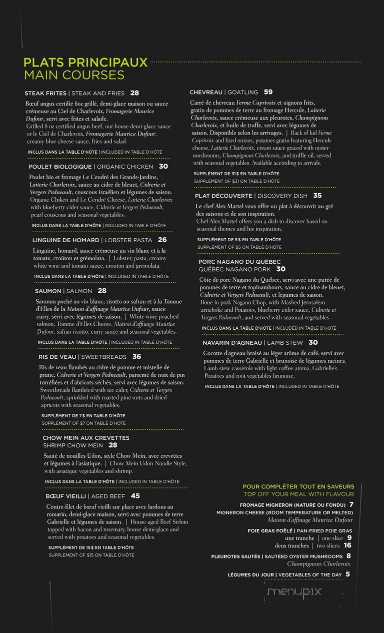 Chez Bouquet Eco-Bistro - Baie-Saint-Paul, QC menu_pic