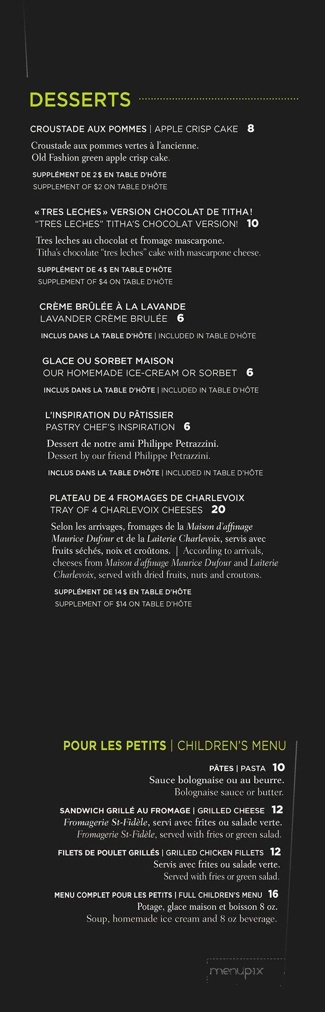Chez Bouquet Eco-Bistro - Baie-Saint-Paul, QC menu_pic