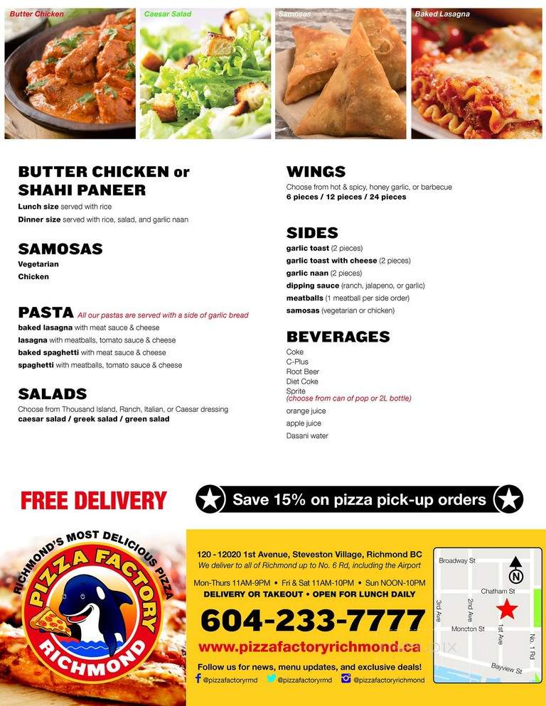 Pizza Factory - Richmond, BC menu_pic