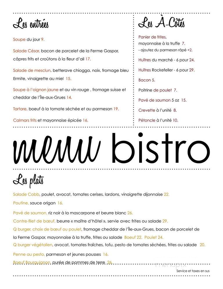 Restaurant La Quintessence & Winebar - Mont-Tremblant, QC menu_pic