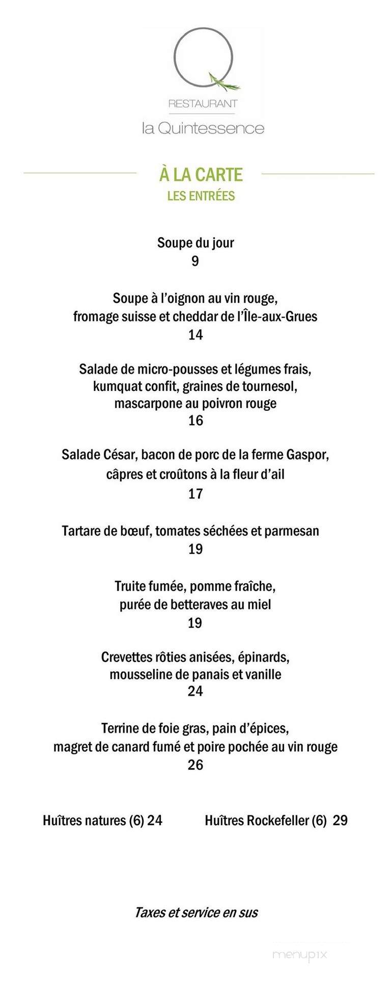 Restaurant La Quintessence & Winebar - Mont-Tremblant, QC menu_pic