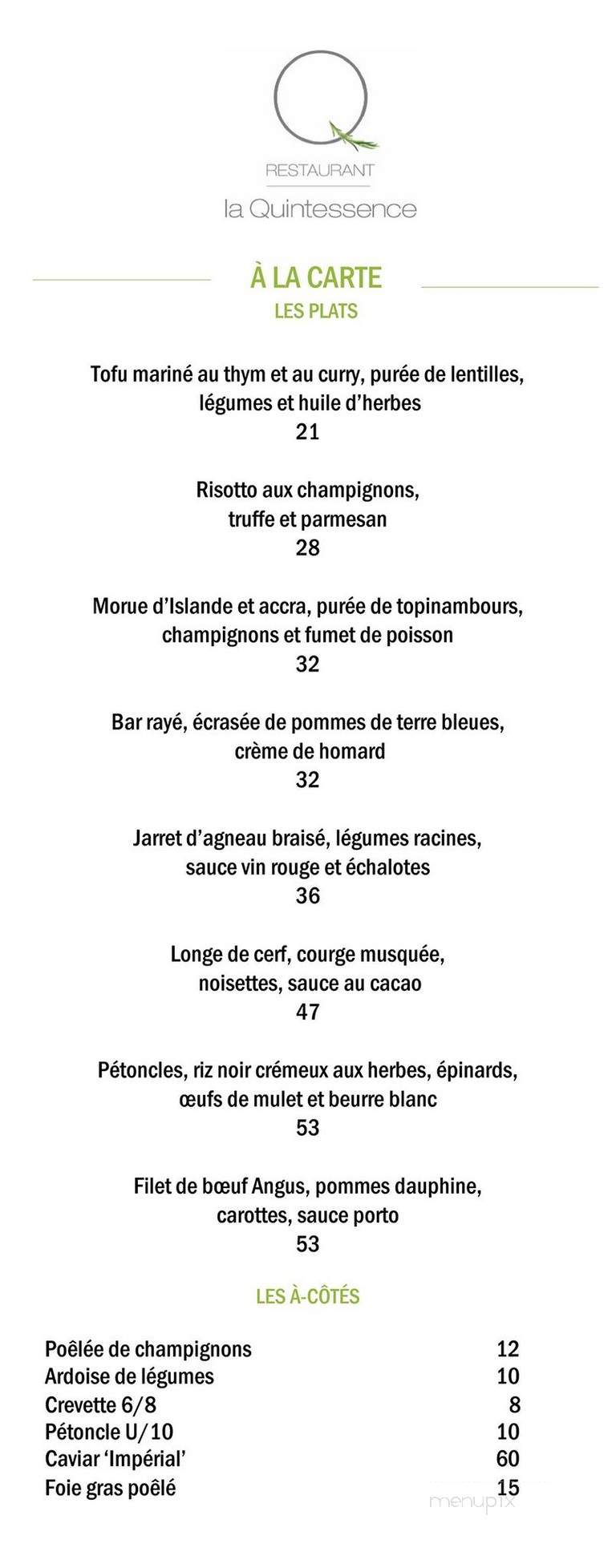Restaurant La Quintessence & Winebar - Mont-Tremblant, QC menu_pic