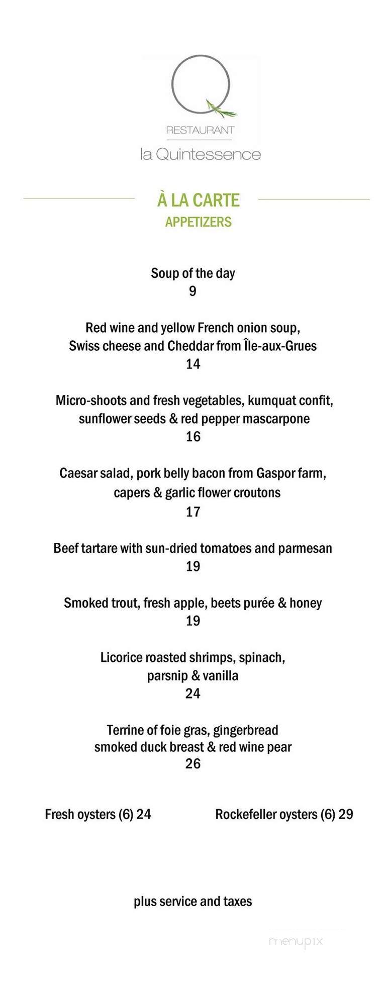 Restaurant La Quintessence & Winebar - Mont-Tremblant, QC menu_pic