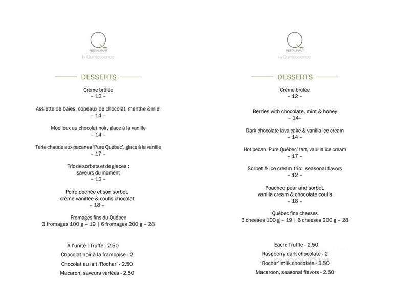 Restaurant La Quintessence & Winebar - Mont-Tremblant, QC menu_pic