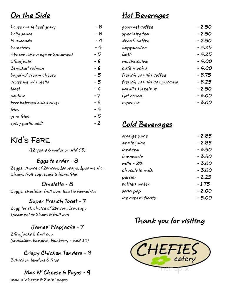 Chefies Eatery - Holland Landing, ON menu_pic