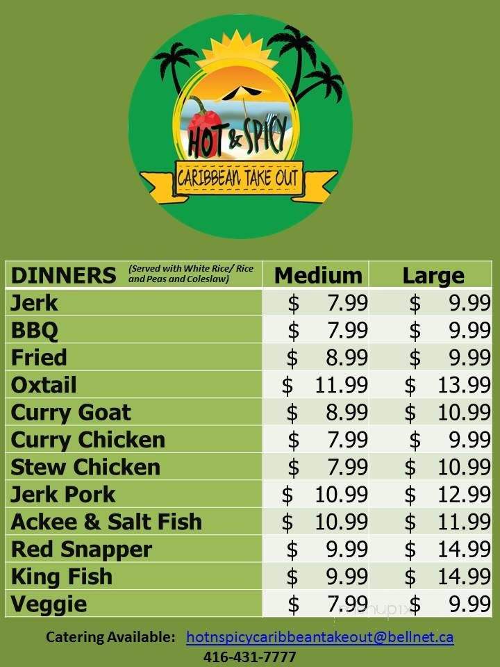 Hot And Spicy Caribbean Takeout - Scarborough, ON menu_pic