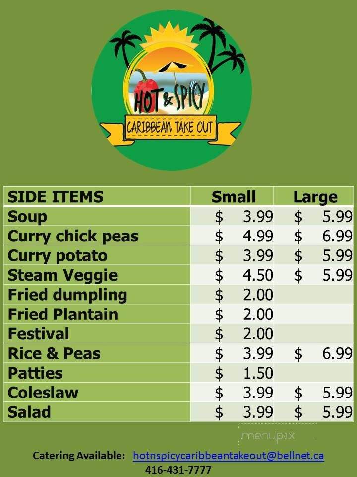 Hot And Spicy Caribbean Takeout - Scarborough, ON menu_pic