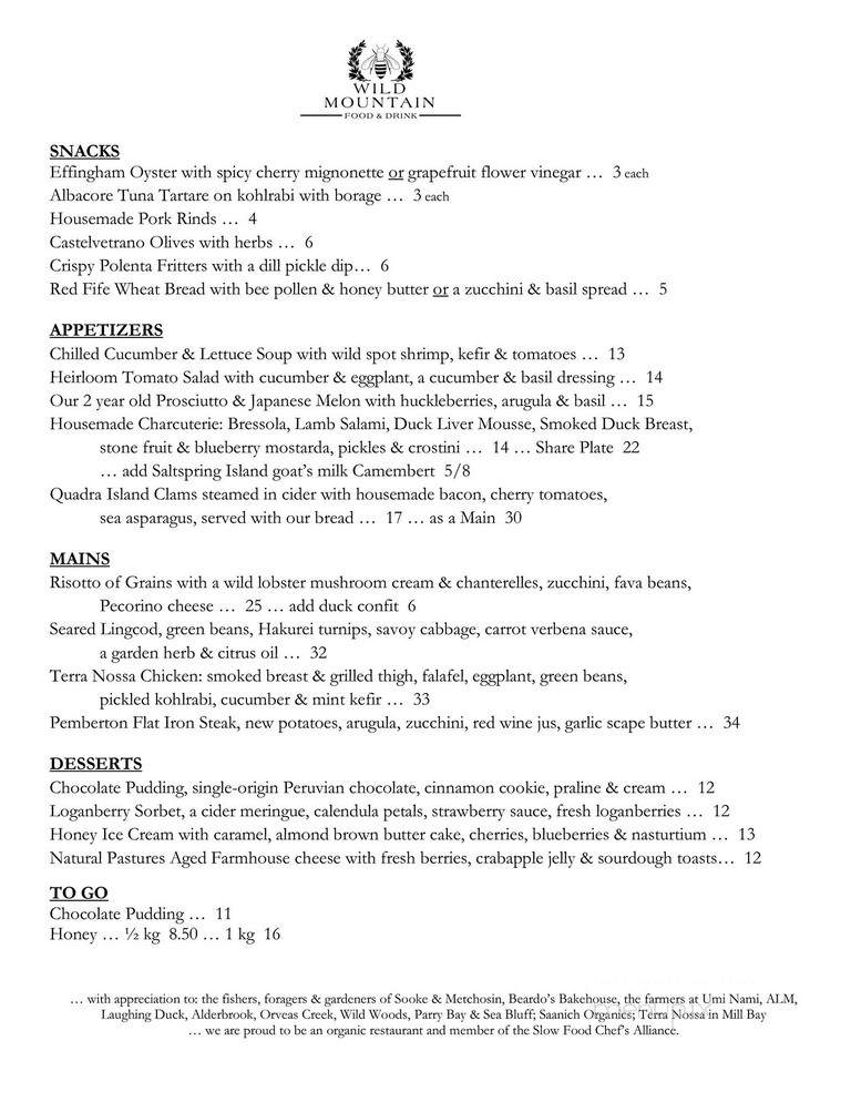 Wild Mountain - Sooke, BC menu_pic