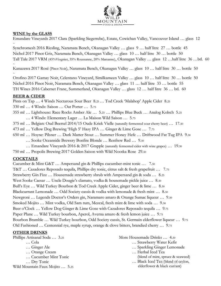 Wild Mountain - Sooke, BC menu_pic