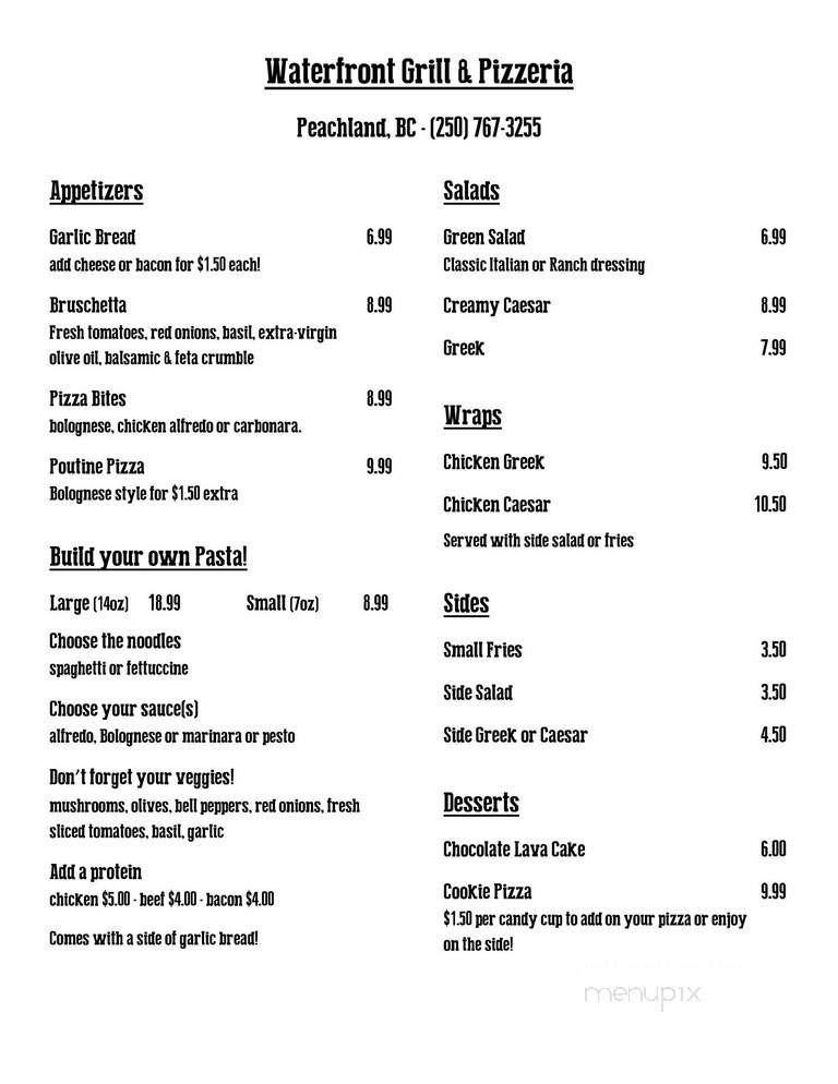 The Waterfront Grill & Pizzeria - Peachland, BC menu_pic