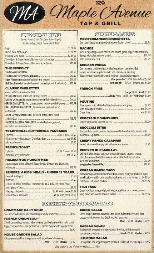 Maple Avenue Tap & Grill - Haliburton, ON menu_pic