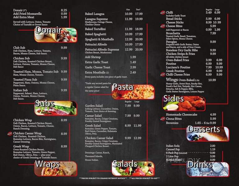 Lucciano's Pizza & Pasta - Red Deer, AB menu_pic