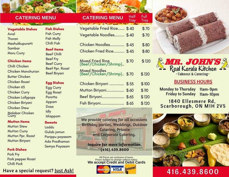 Mr. John's Real Kerala Kitchen - Scarborough, ON menu_pic