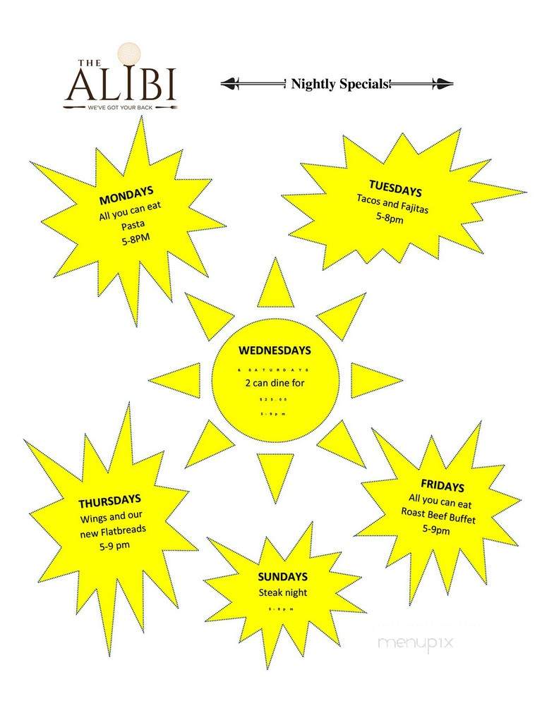 The Alibi - Iroquois, ON menu_pic