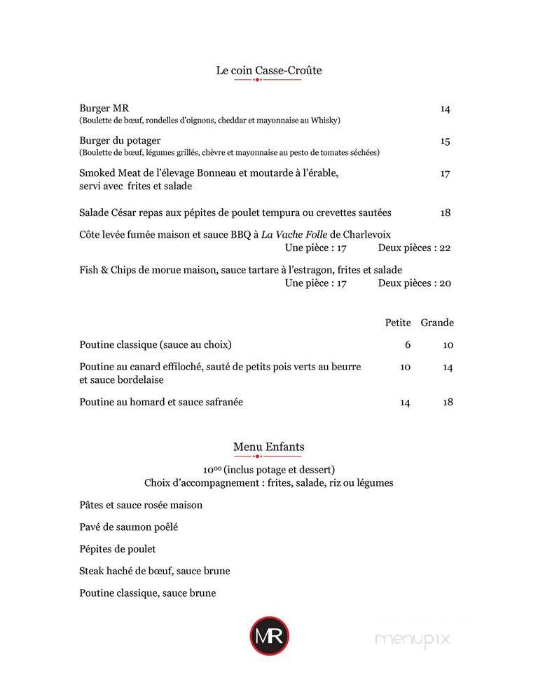 Auberge la Maison Rousseau - Montmagny, QC menu_pic