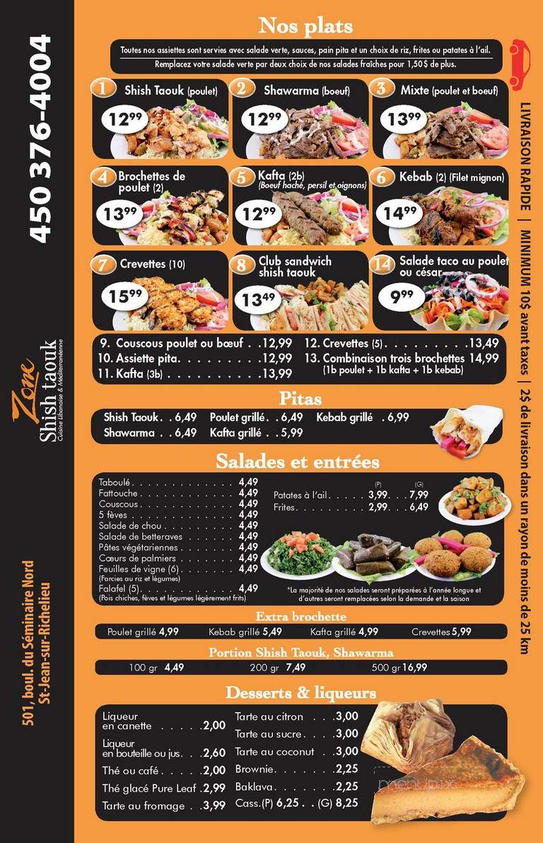 Zone Shish Taouk - Saint-Jean-sur-Richelieu, QC menu_pic