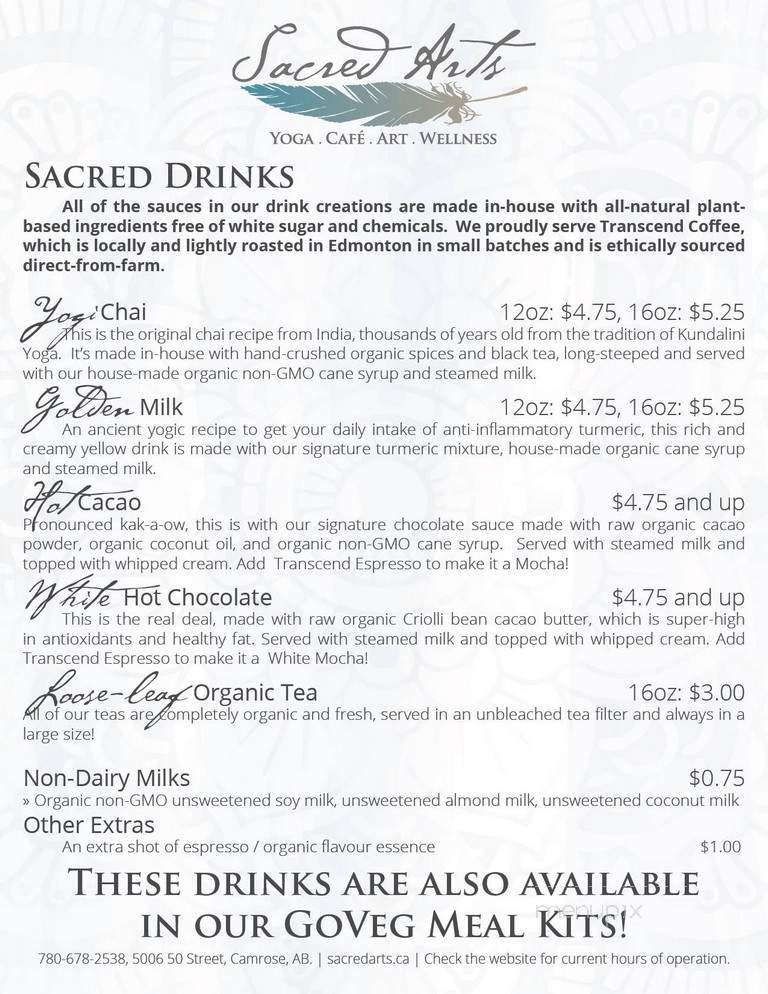Sacred Arts Cafe - Camrose, AB menu_pic
