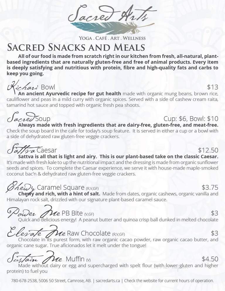 Sacred Arts Cafe - Camrose, AB menu_pic