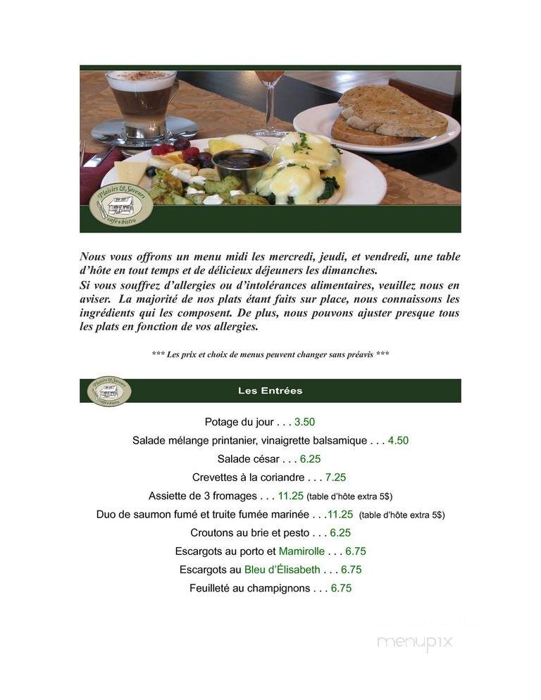 Plaisirs et Saveurs - Victoriaville, QC menu_pic