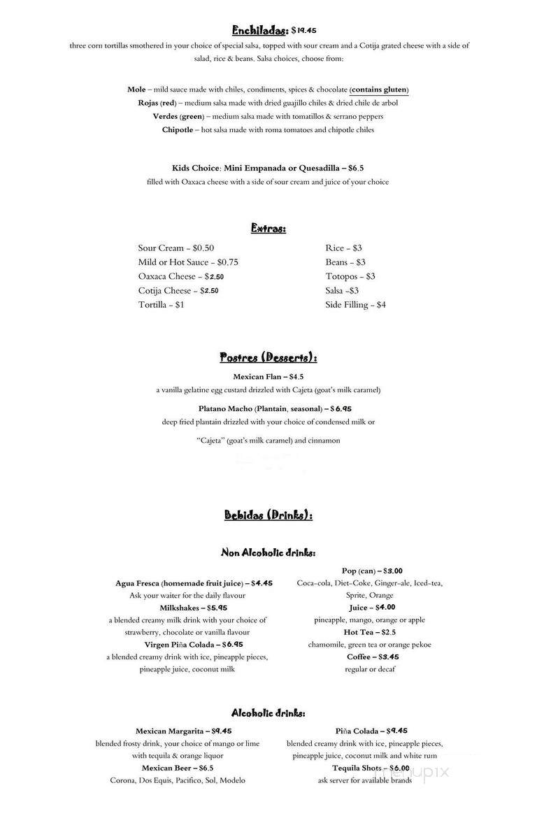 Restaurante La Tortilla Mexicana - Victoria, BC menu_pic