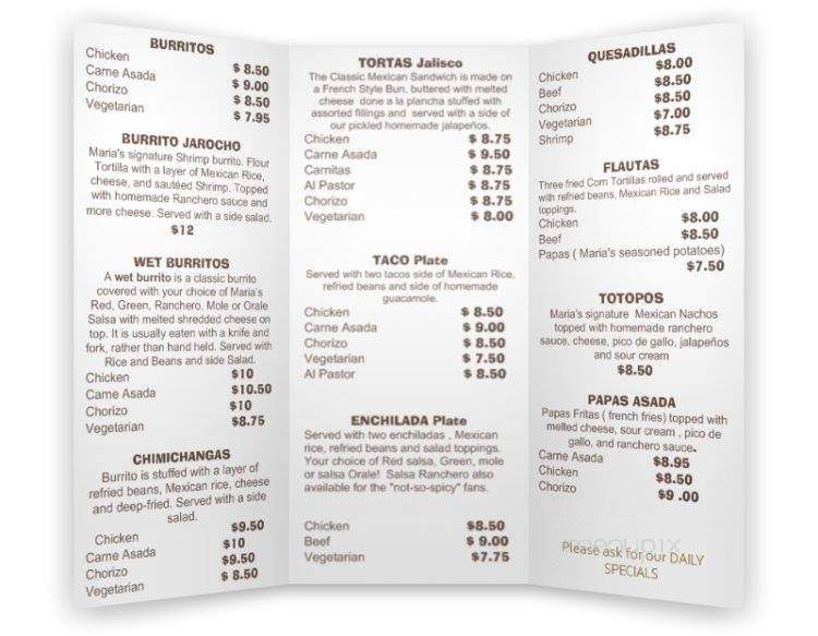 Maria's Tortas Jalisco - Stoney Creek, ON menu_pic