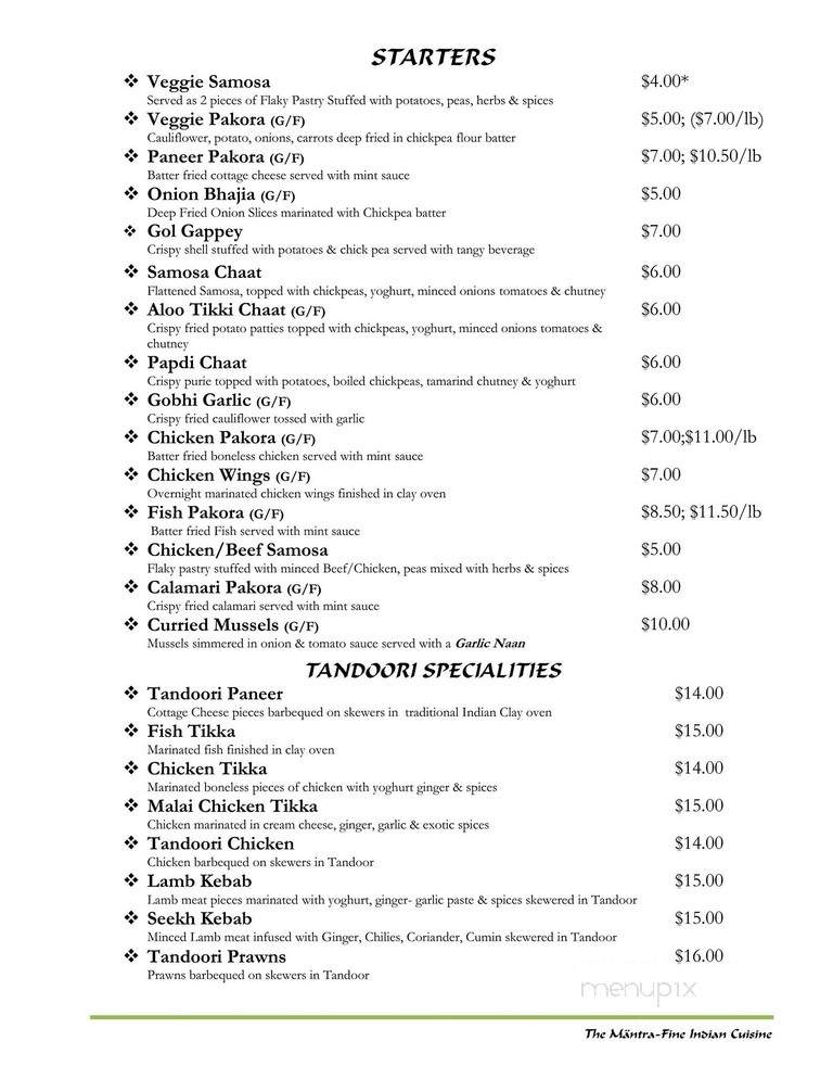 The Mantra - Victoria, BC menu_pic