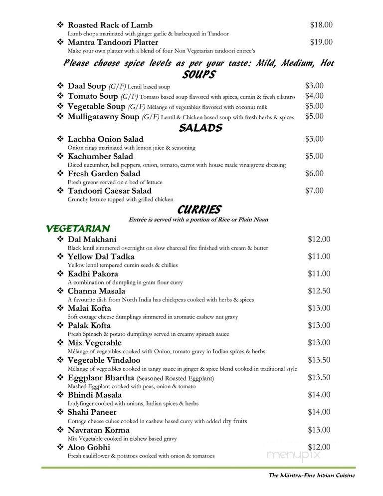 The Mantra - Victoria, BC menu_pic