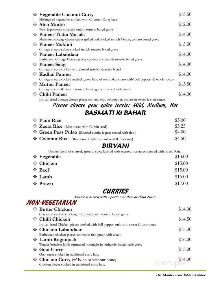 The Mantra - Victoria, BC menu_pic